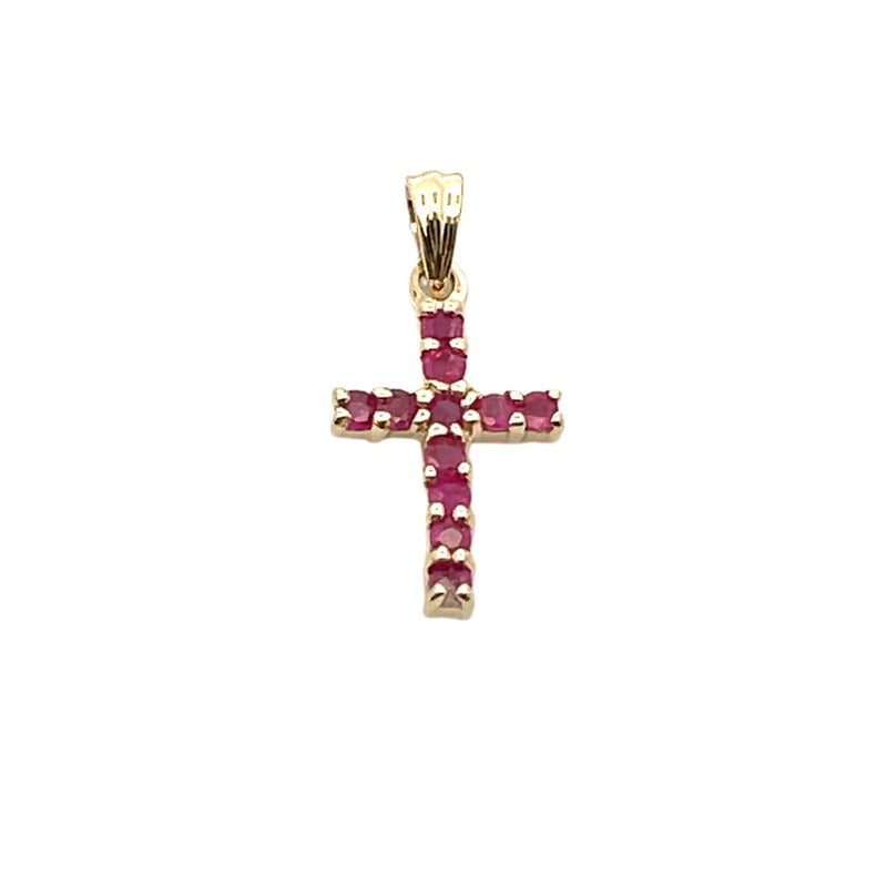 .30ct Ruby Cross Religious Pendant 10KT Yellow Gold