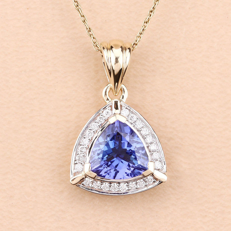 1.58 Carat Genuine Tanzanite and White Diamond 14K Yellow Gold Pendant