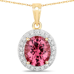 2.58 Carat Genuine Pink Spinel and White Diamond 18K Yellow Gold Pendant