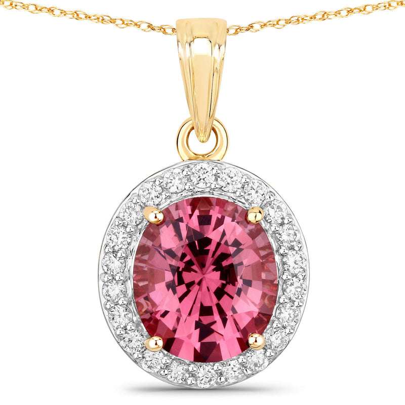 2.58 Carat Genuine Pink Spinel and White Diamond 18K Yellow Gold Pendant