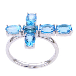 V3 Jewelry Sterling Silver with Blue Topaz Cross Ring