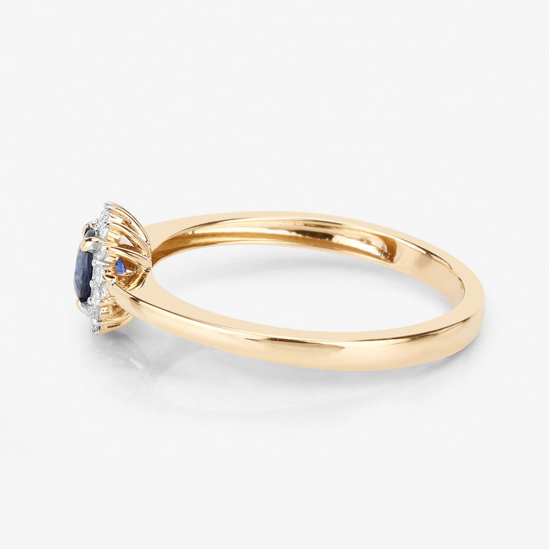 0.47 Carat Genuine Blue Sapphire and White Diamond 14K Yellow Gold Ring