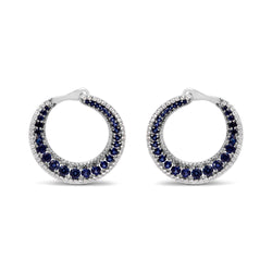 .925 Sterling Silver 2 3/4 Cttw Created Blue Sapphire Crescent Moon Disc Style Hoop Earrings - AAA Quality