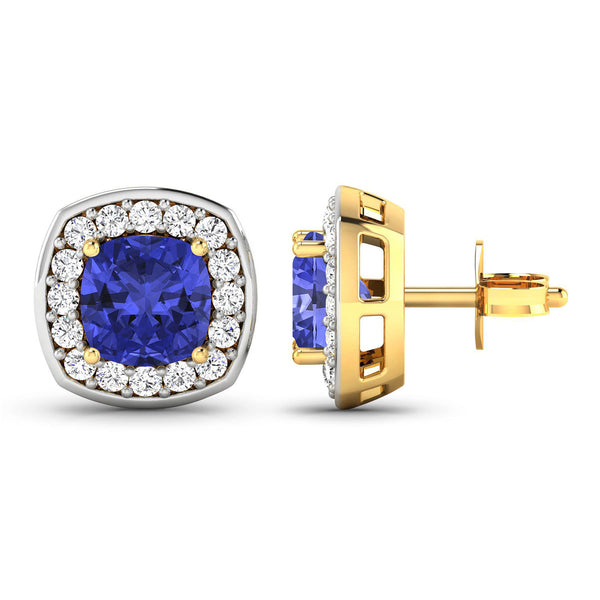 2.09 Carat Genuine Tanzanite and White Diamond 14K Yellow Gold Earrings