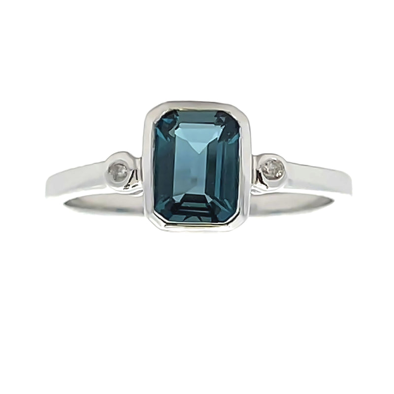 1.32ct London Blue Topaz Diamond Ring 10KT White Gold