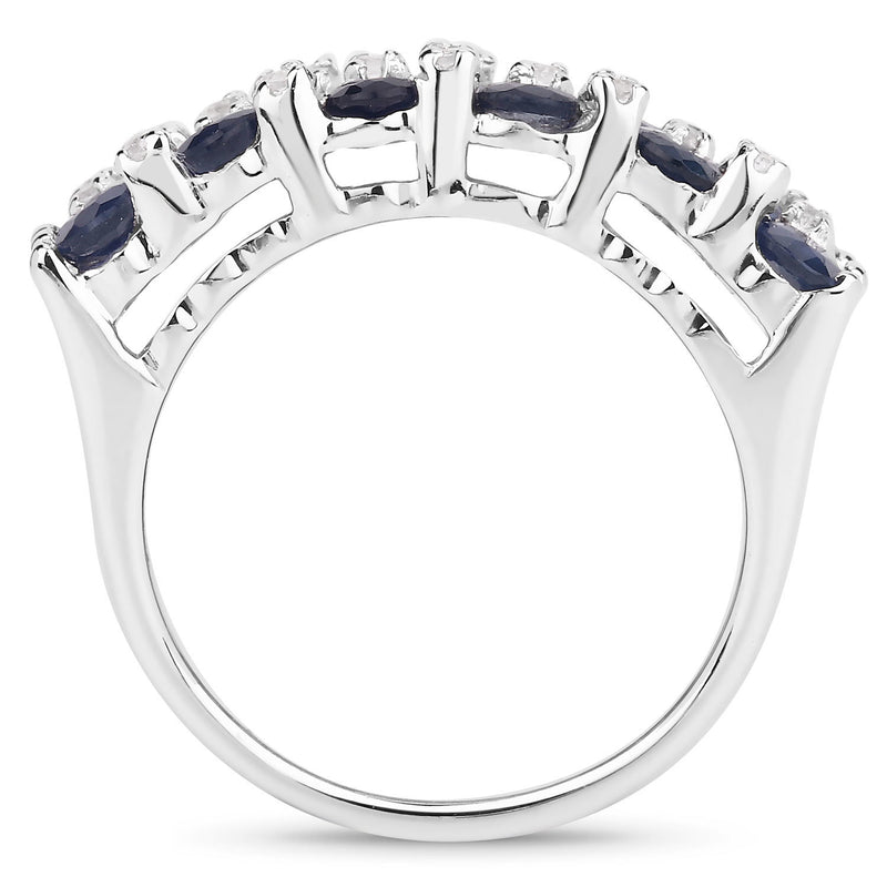 3.66 Carat Genuine Blue Sapphire and White Topaz .925 Sterling Silver Ring