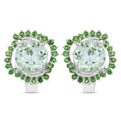 8.94 Carat Genuine Green Amethyst and Chrome Diopside .925 Sterling Silver Earrings