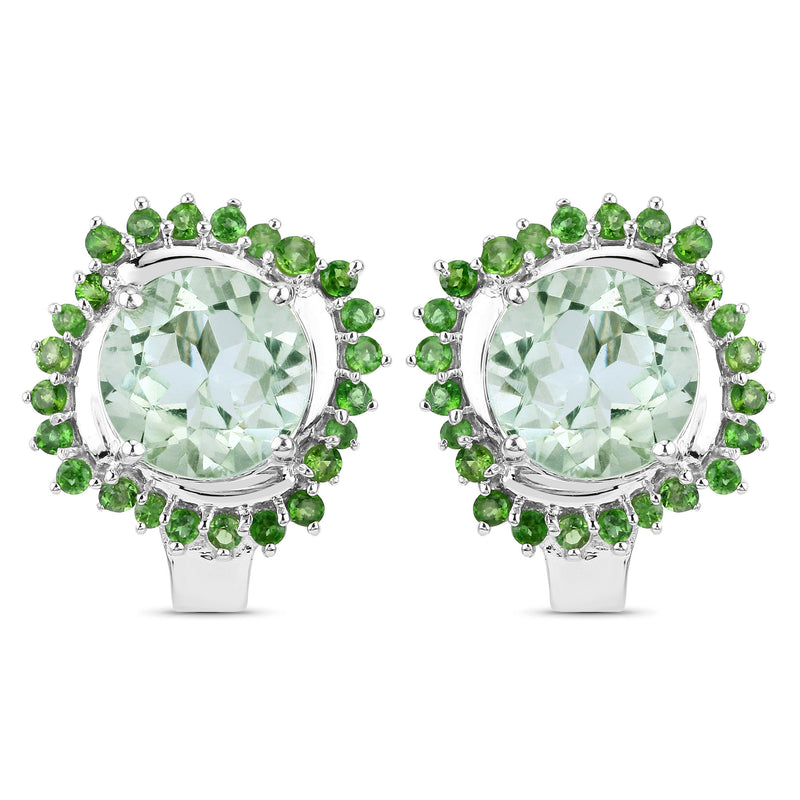 8.94 Carat Genuine Green Amethyst and Chrome Diopside .925 Sterling Silver Earrings