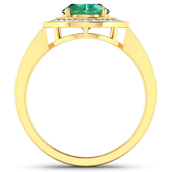 1.87 Carat Genuine Zambian Emerald and White Diamond 14K Yellow Gold Ring