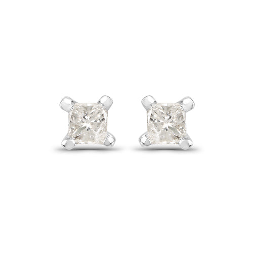 0.10 Carat Genuine White Diamond 14K White Gold Earrings