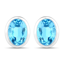 4.00 Carat Genuine Swiss Blue Topaz .925 Sterling Silver Earrings