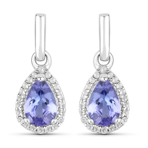 0.85 Carat Genuine Tanzanite and White Topaz .925 Sterling Silver Earrings