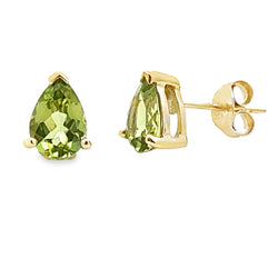 Natural 1.38ct Peridot Stud Earrings 10KT Yellow Gold