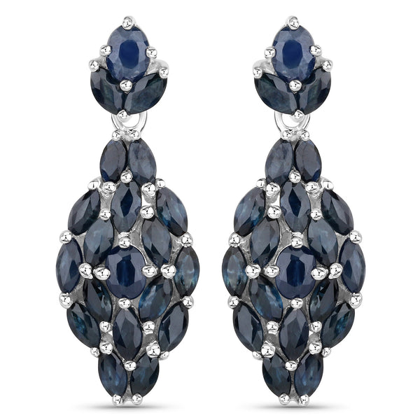 3.86 Carat Genuine Blue Sapphire .925 Sterling Silver Earrings