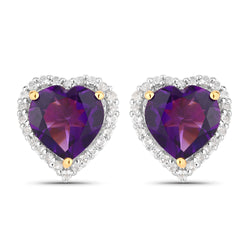 3.48 Carat Genuine Amethyst and White Topaz .925 Sterling Silver Earrings