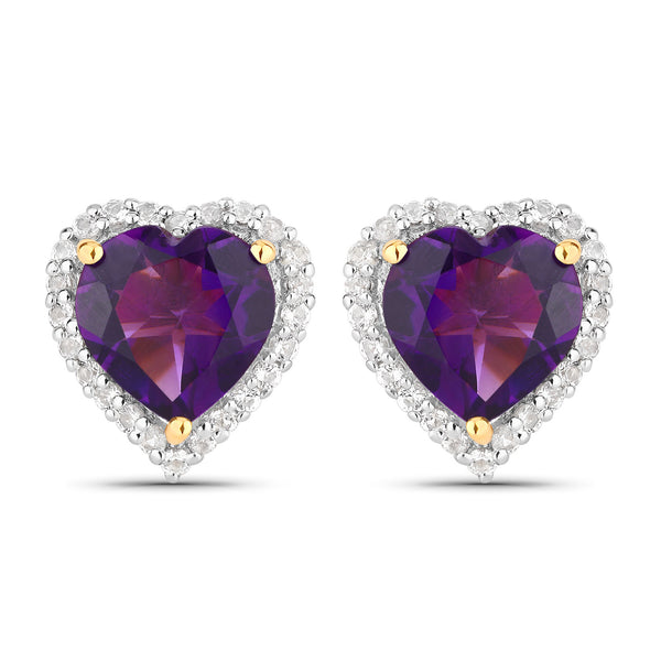 3.48 Carat Genuine Amethyst and White Topaz .925 Sterling Silver Earrings