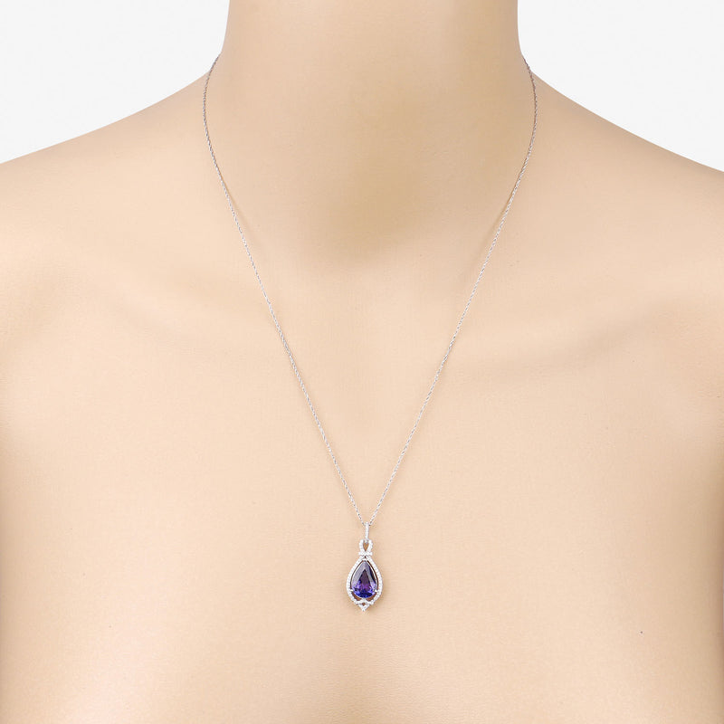 2.39 Carat Genuine Tanzanite and White Diamond 14K White Gold Pendant