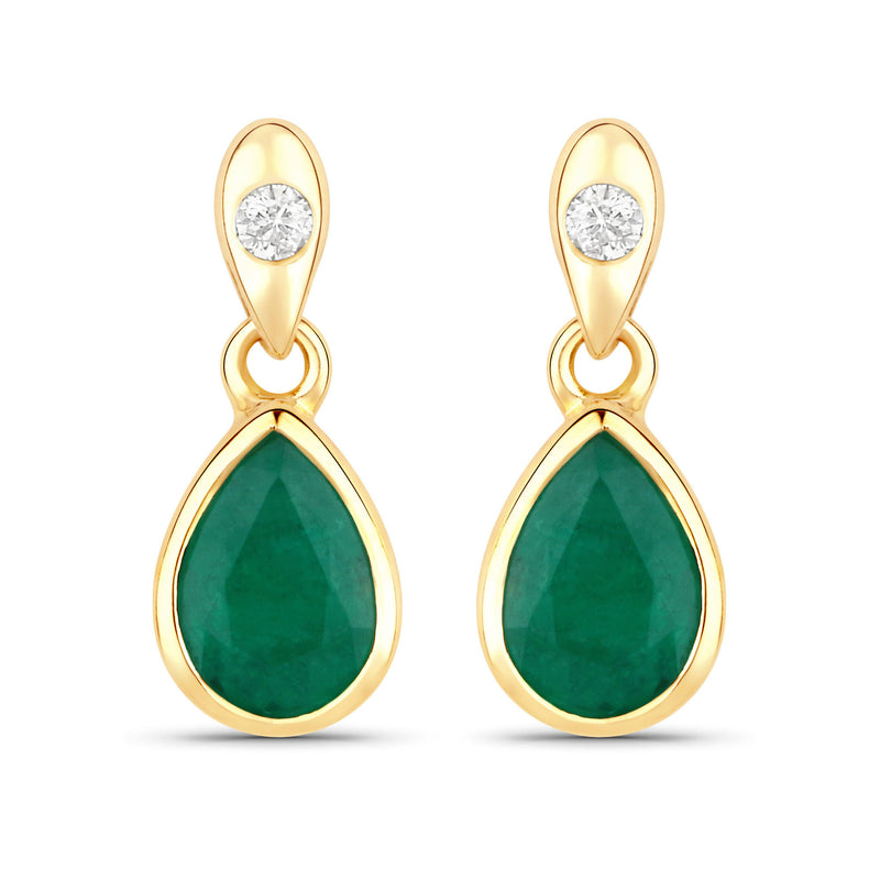 1.35 Carat Genuine Zambian Emerald and White Diamond 14K Yellow Gold Earrings