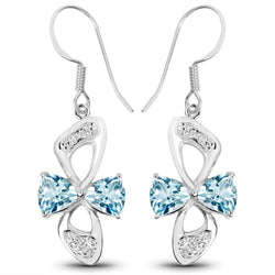 5.06 Carat Genuine Blue Topaz and White Topaz .925 Sterling Silver Earrings