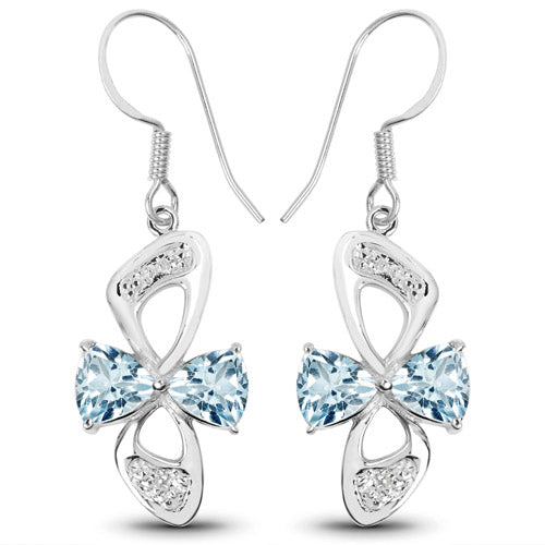 5.06 Carat Genuine Blue Topaz and White Topaz .925 Sterling Silver Earrings