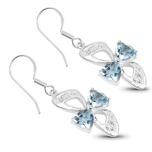 5.06 Carat Genuine Blue Topaz and White Topaz .925 Sterling Silver Earrings