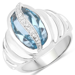 5.74 Carat Genuine Blue Topaz and White Topaz .925 Sterling Silver Ring