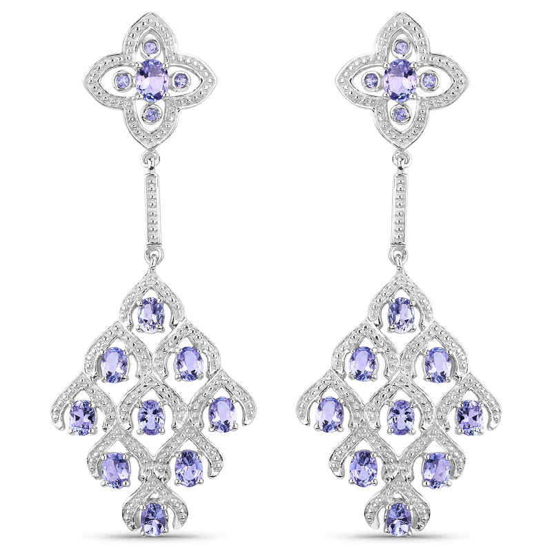 3.90 Carat Genuine Tanzanite and White Topaz .925 Sterling Silver Earrings
