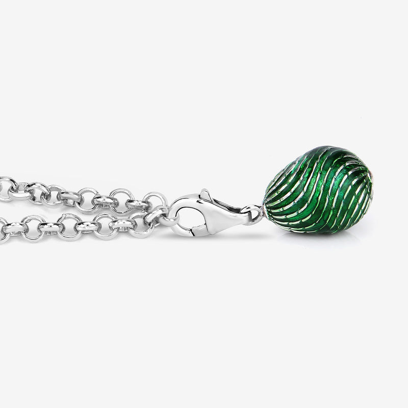 11.20 Grams .925 Sterling Silver Green Enamel Charm Bracelet