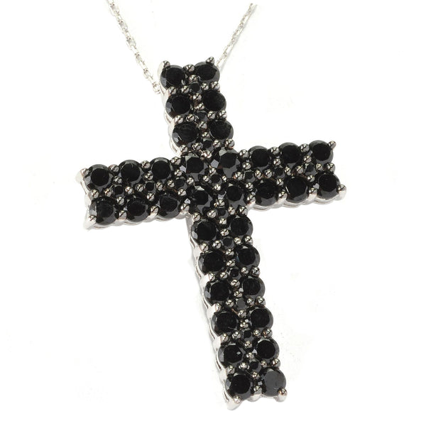 V3 Jewelry 18 " Chain Sterling Silver with Natural Black Spinel Two Row Cross Pendant