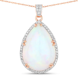 9.66 Carat Genuine Ethiopian Opal and White Diamond 14K Rose Gold Pendant