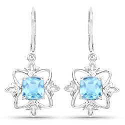 5.30 Carat Genuine Swiss Blue Topaz .925 Sterling Silver Earrings