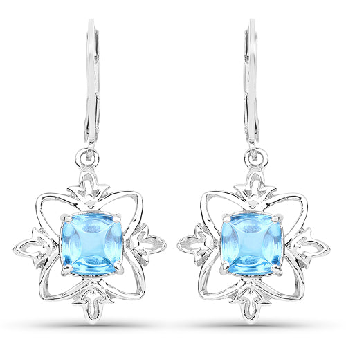 5.30 Carat Genuine Swiss Blue Topaz .925 Sterling Silver Earrings