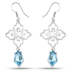 12.82 Carat Genuine Swiss Blue Topaz .925 Sterling Silver Earrings