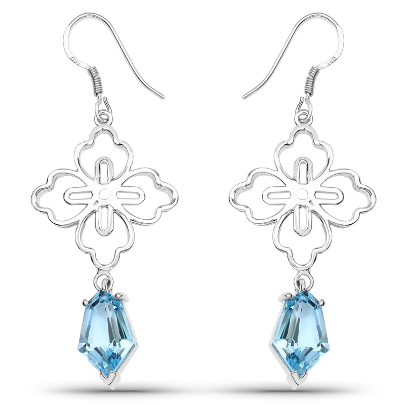 12.14 Carat Genuine Swiss Blue Topaz .925 Sterling Silver Earrings
