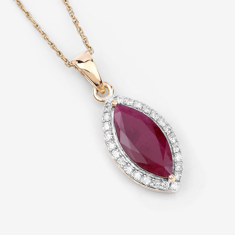 1.81 Carat Genuine Ruby and White Diamond 14K Yellow Gold Pendant