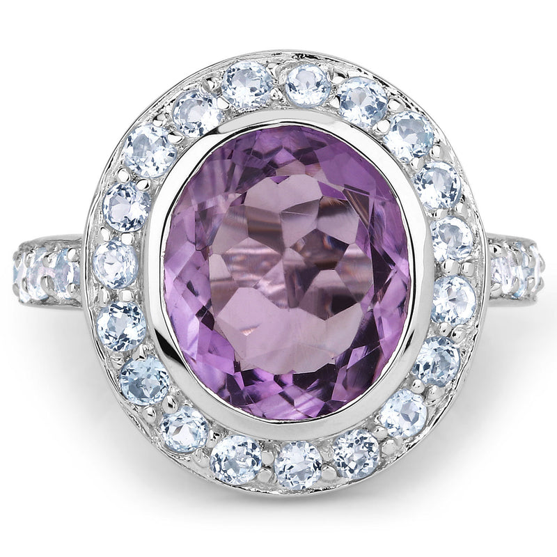 4.77 Carat Genuine Amethyst and Blue Topaz .925 Sterling Silver Ring