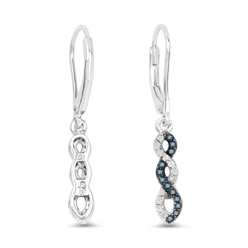 0.24 Carat Genuine Blue Diamond and White Diamond .925 Sterling Silver Earrings