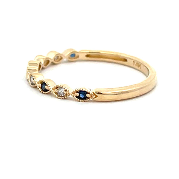 Sapphire Diamond Wedding Band Ring 14KT Yellow Gold