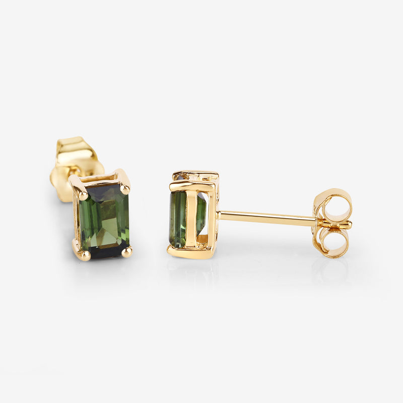 1.30 Carat Genuine Green Tourmaline 14K Yellow Gold Earrings