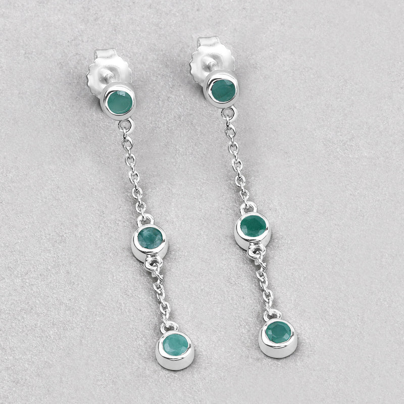 0.60 Carat Genuine Emerald .925 Sterling Silver Earrings