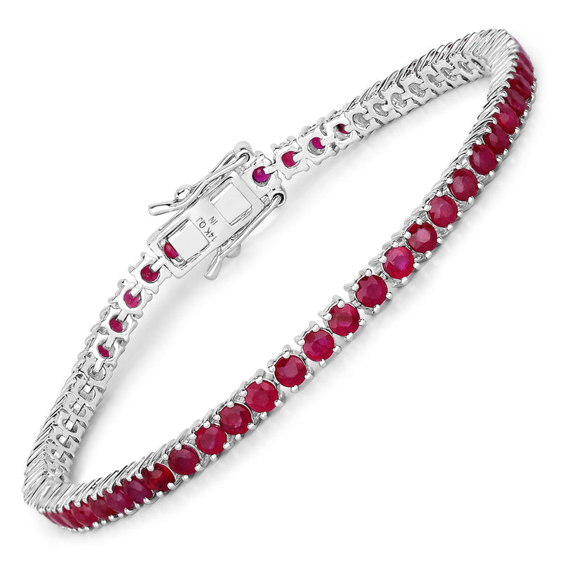 6.38 Carat Genuine Mozambique Ruby 14K White Gold Bracelet