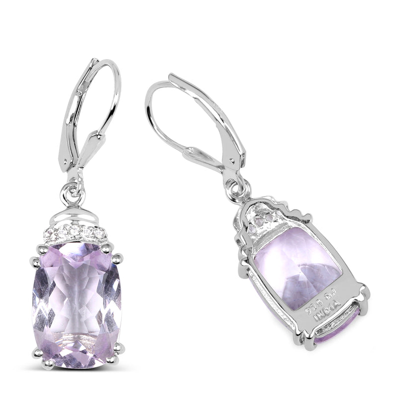 13.15 Carat Genuine Pink Amethyst & White Topaz .925 Sterling Silver Earrings