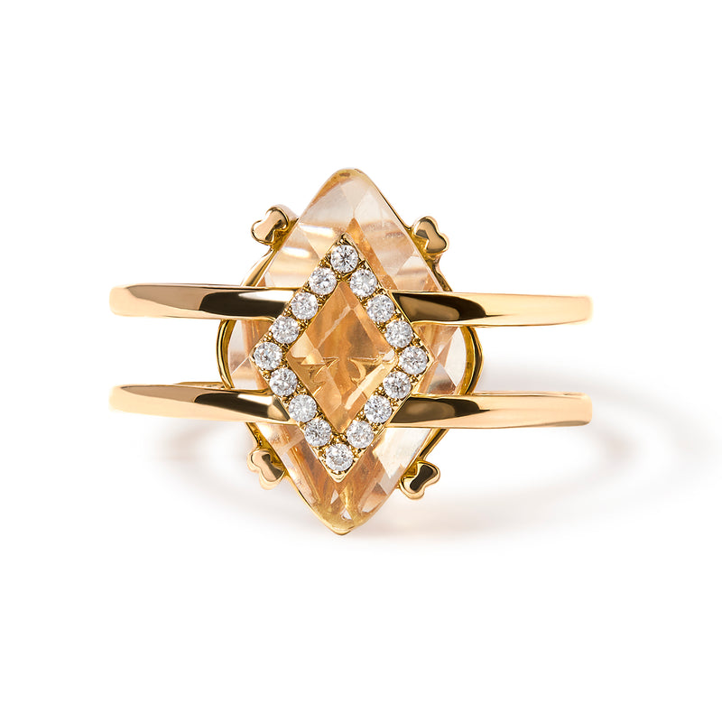 14K Yellow Gold 15x15 MM Marquise Cut Yellow Topaz and Diamond Accent Statement Cocktail Ring (G-H Color, SI1-SI2 Clarity)