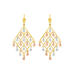 Textured Chandelier Earrings with Ball Drops in 14k Tri Color Gold