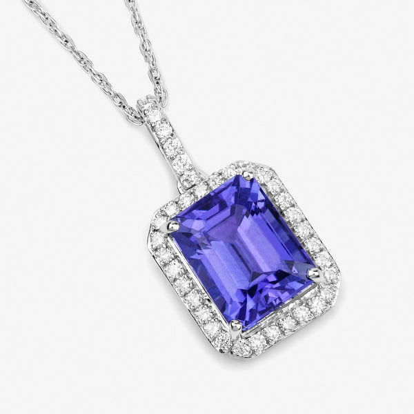 3.56 Carat Genuine Tanzanite and White Diamond 14K White Gold Pendant