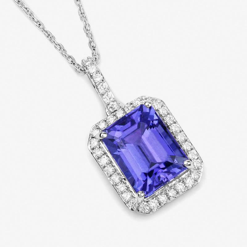 3.56 Carat Genuine Tanzanite and White Diamond 14K White Gold Pendant