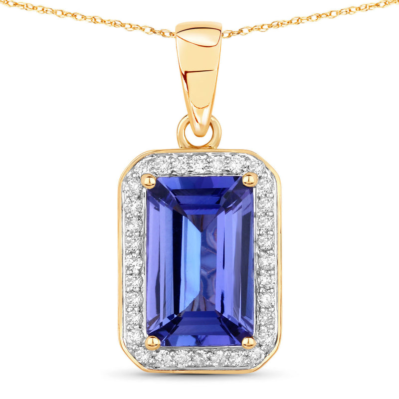 2.15 Carat Genuine Tanzanite and White Diamond 14K Yellow Gold Pendant