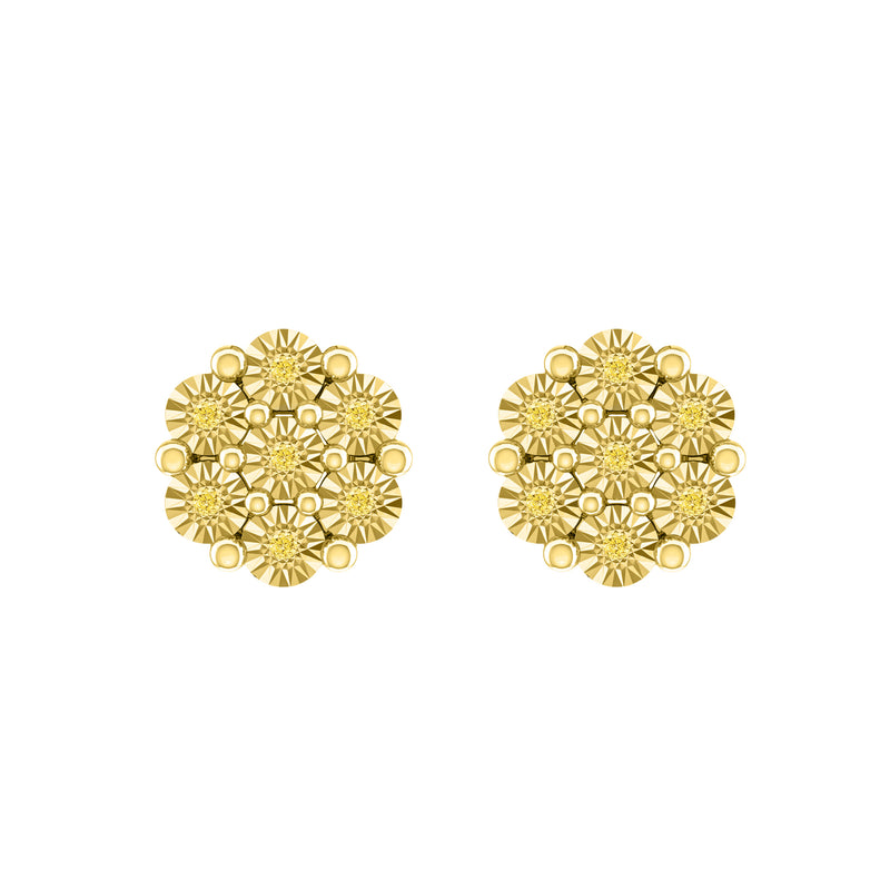 V3 Jewelry Natural Yellow Diamond Sterling Silver Flower Earrings for Women