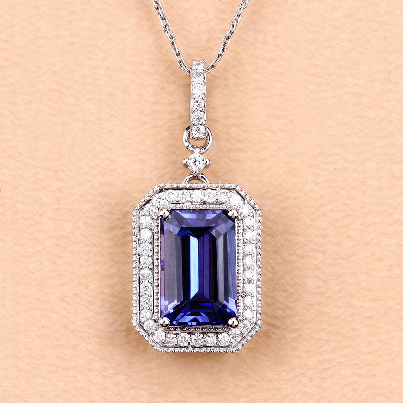 2.62 Carat Genuine Tanzanite and White Diamond 14K White Gold Pendant