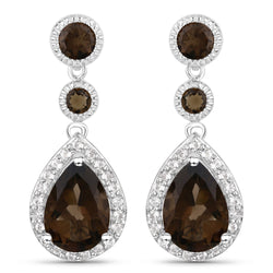 7.34 Carat Genuine Smoky Quartz and White Topaz .925 Sterling Silver Earrings